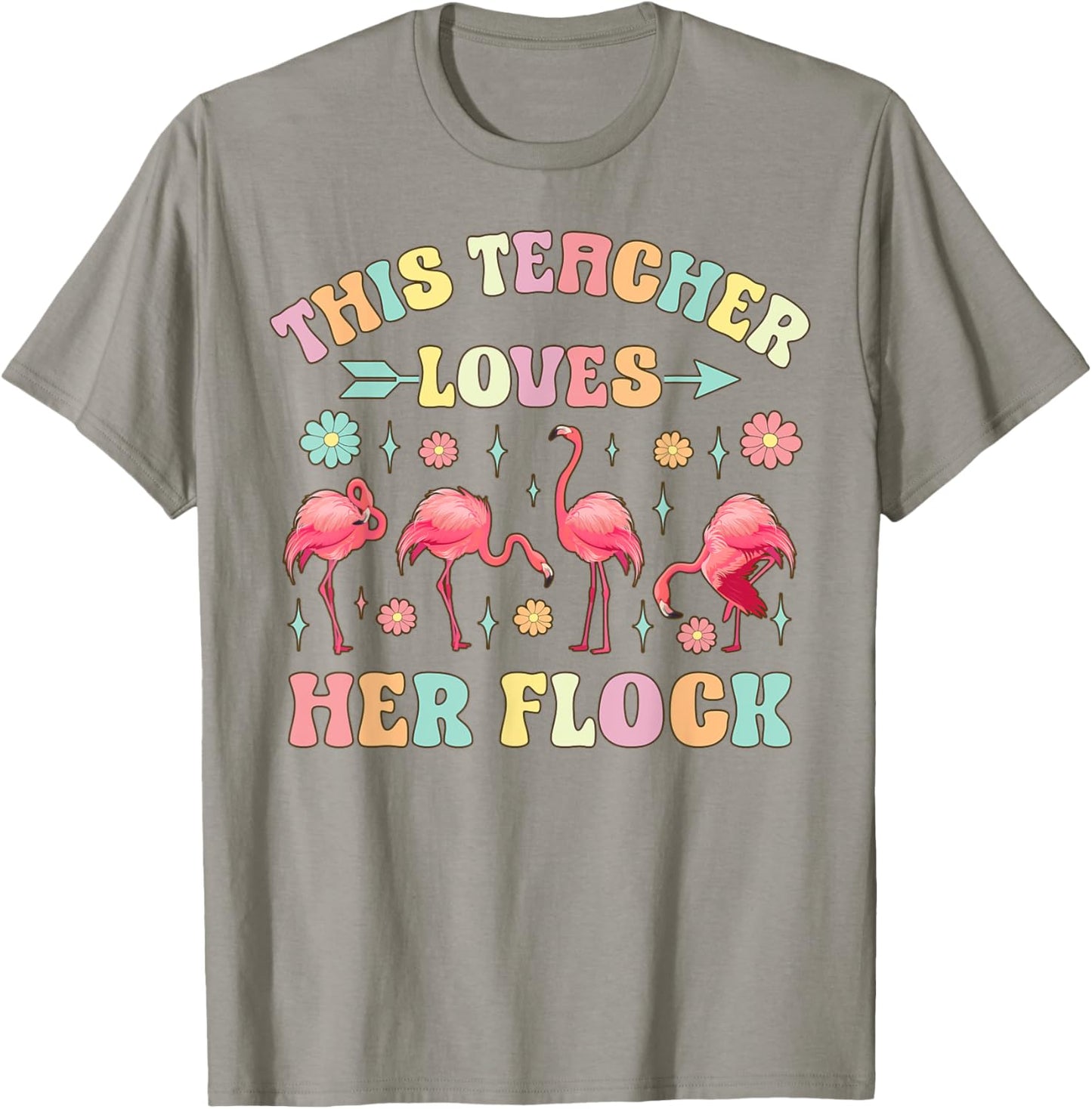 Funny Flamingo Teaching This Teacher Loves Her Flock Women Kids T-Shirt - T-Shirt | Sand