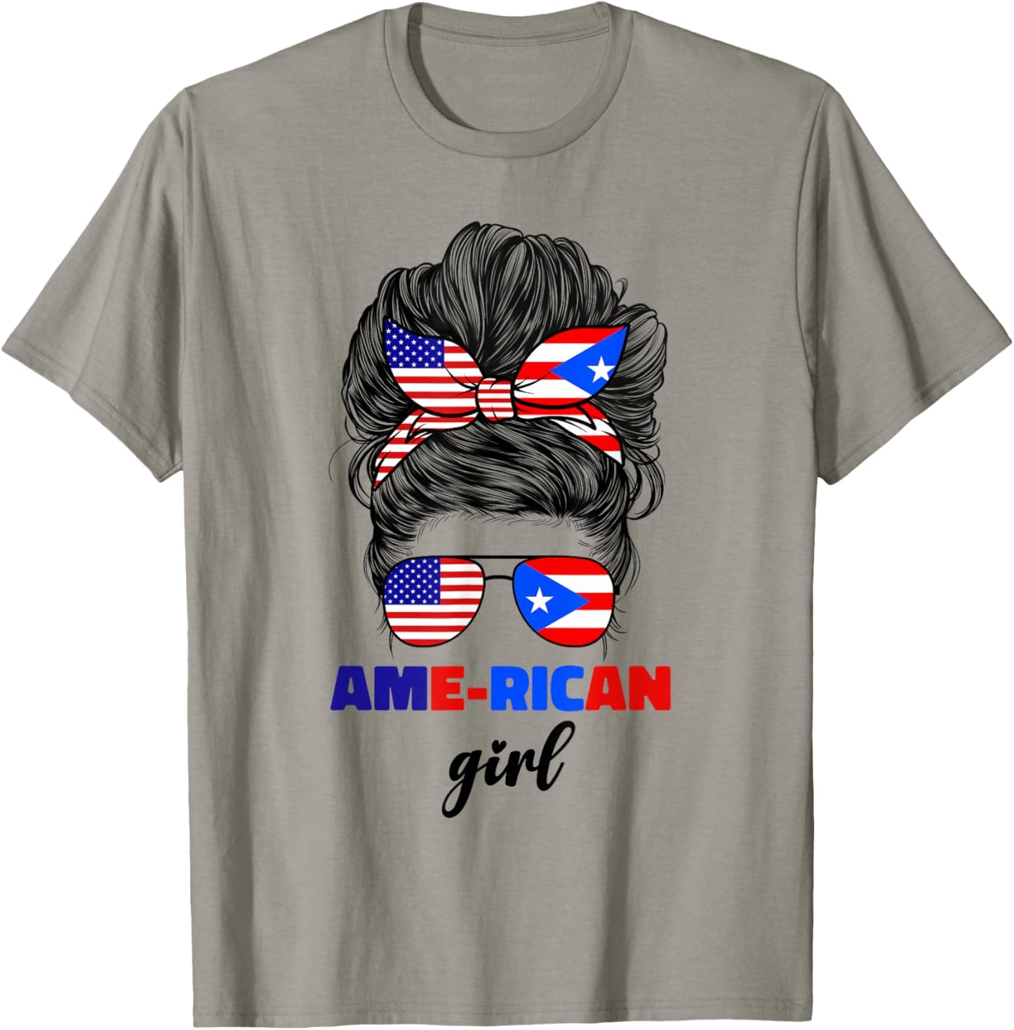 Half American And Puerto Rican Rico Flag Mix Girl Boricua T-Shirt - T-Shirt | Sand