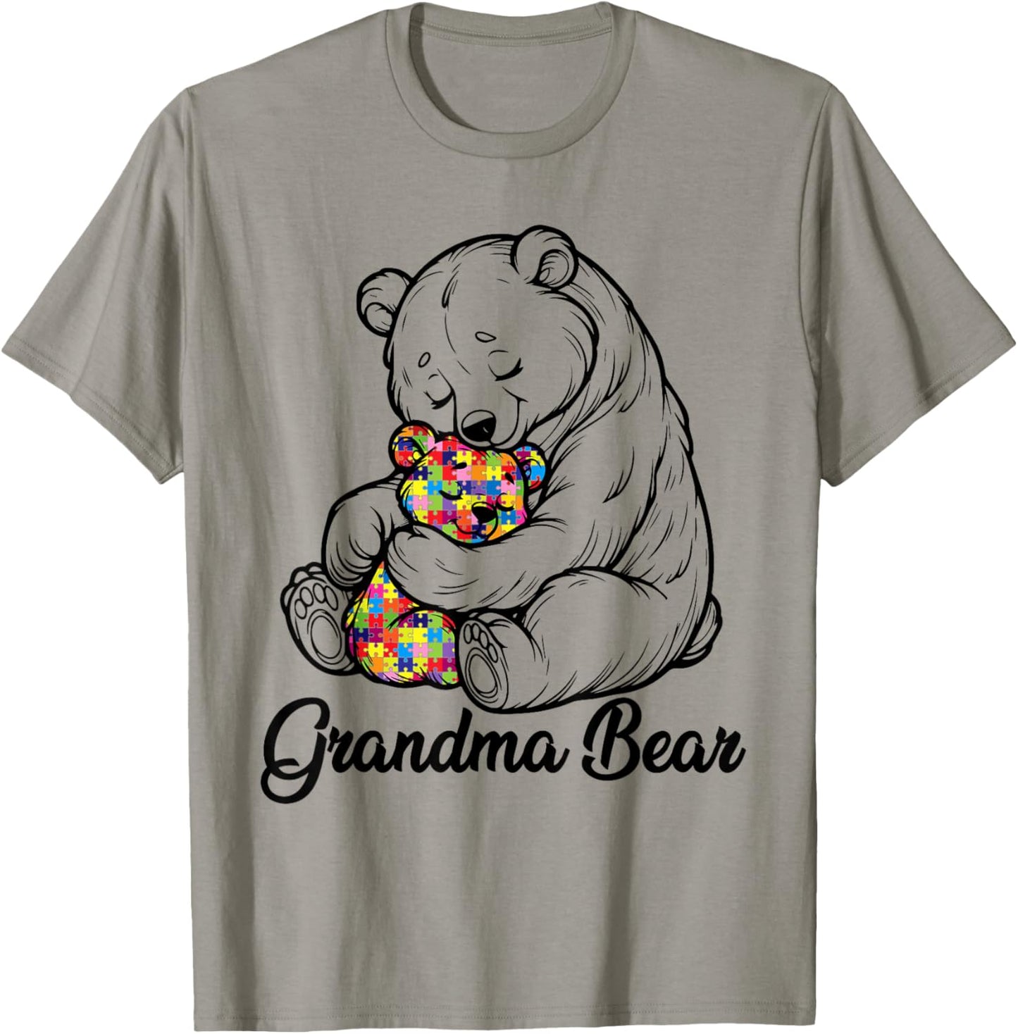 Grandma Bear Puzzle Heart Autism Awareness T-Shirt - T-Shirt | Sand