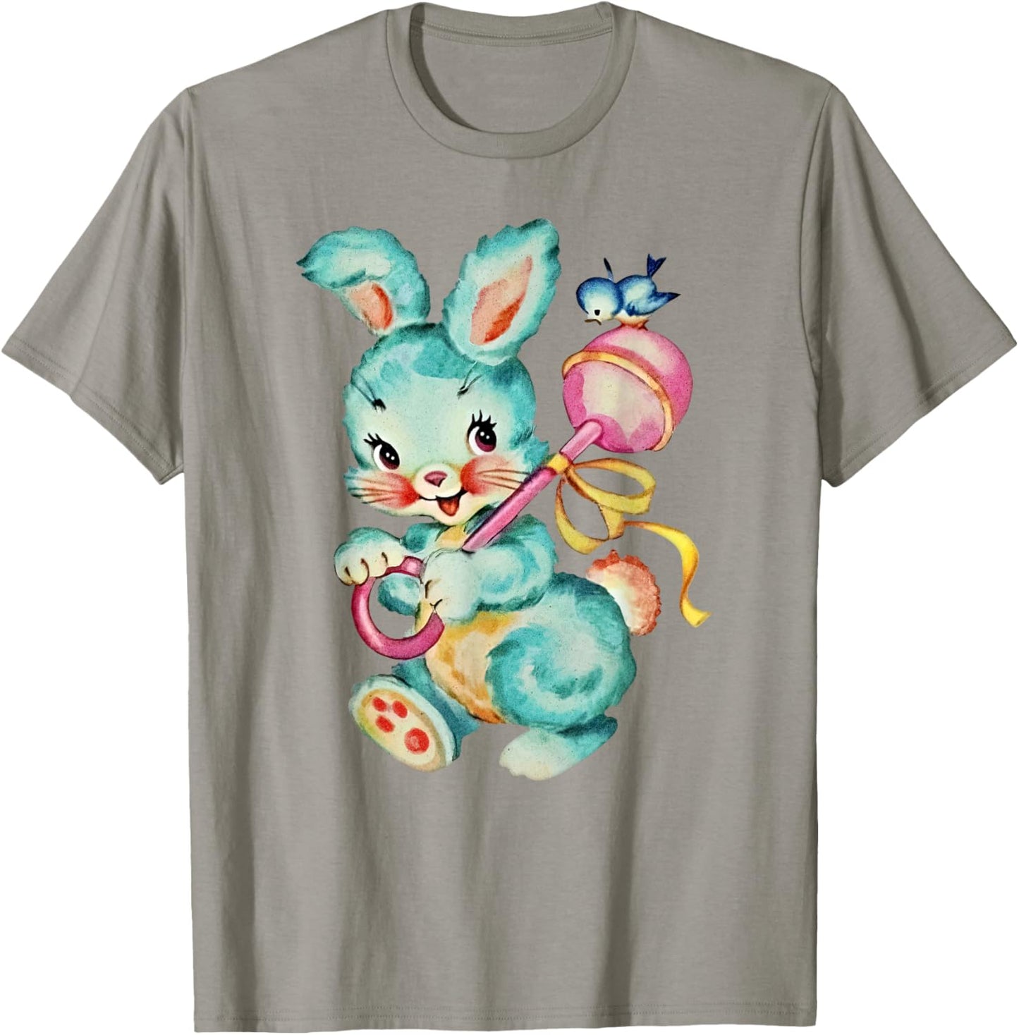 Vintage Easter Cute Bunnny And Bird Spring Retro Vintage T-Shirt - T-Shirt | Sand