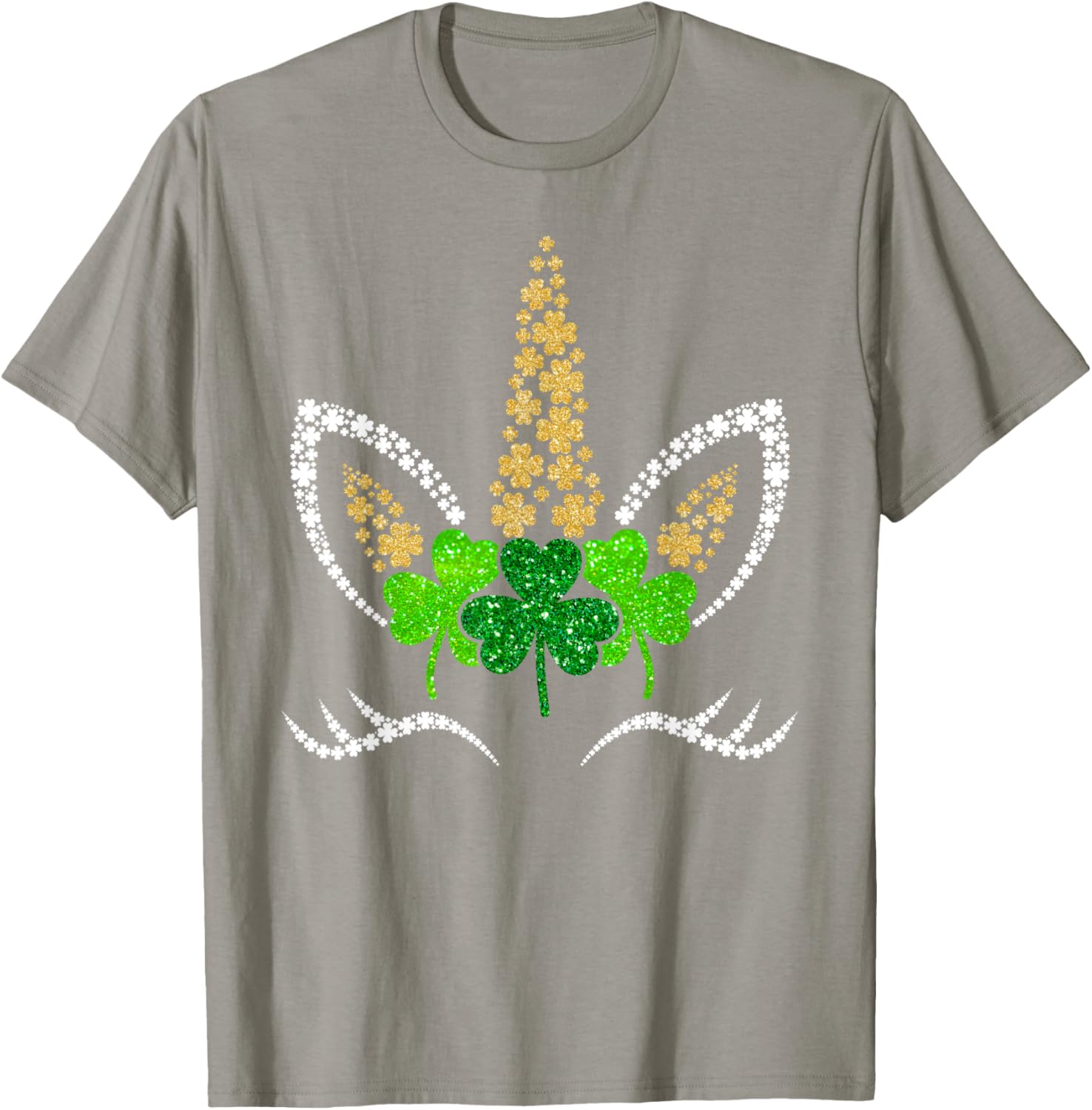 St Patricks Day Unicorn Face Shamrock Pattys Toddler Girls T-Shirt - T-Shirt | Sand