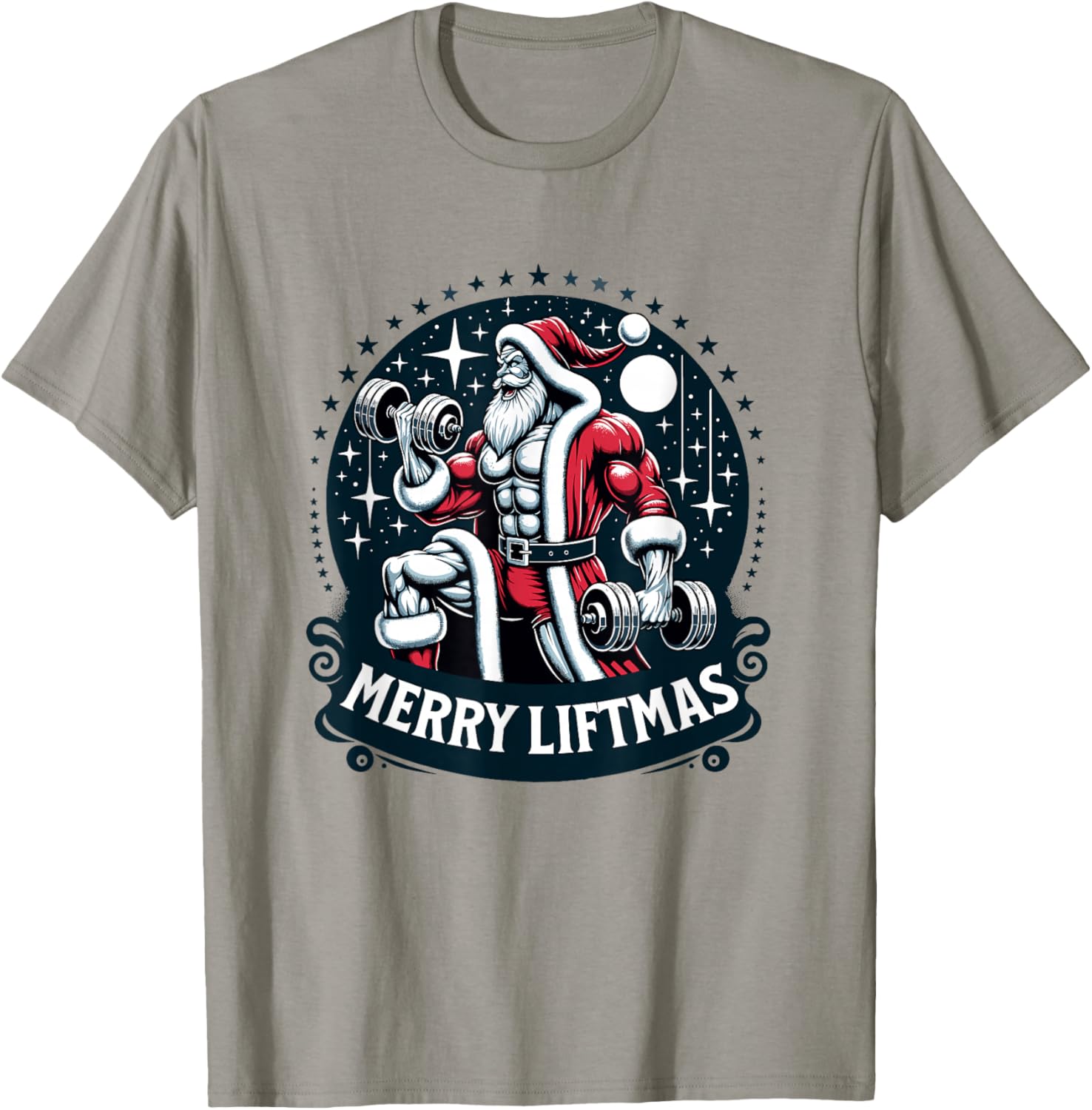 Swole Santa's Merry Liftmas, Buff Santa's T-Shirt - T-Shirt | Sand