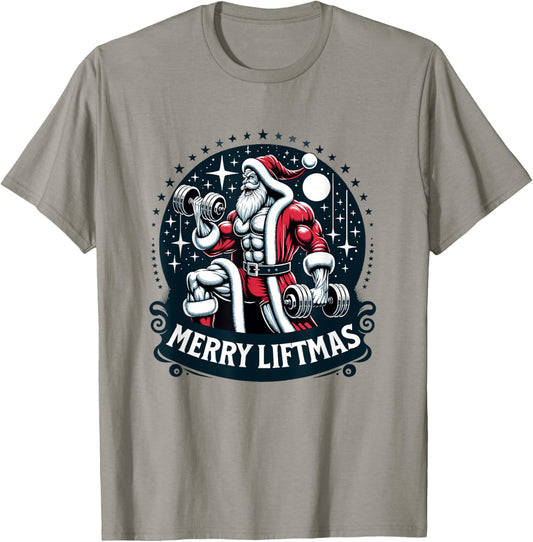 Swole Santa's Merry Liftmas, Buff Santa's T-Shirt - T-Shirt | Sand