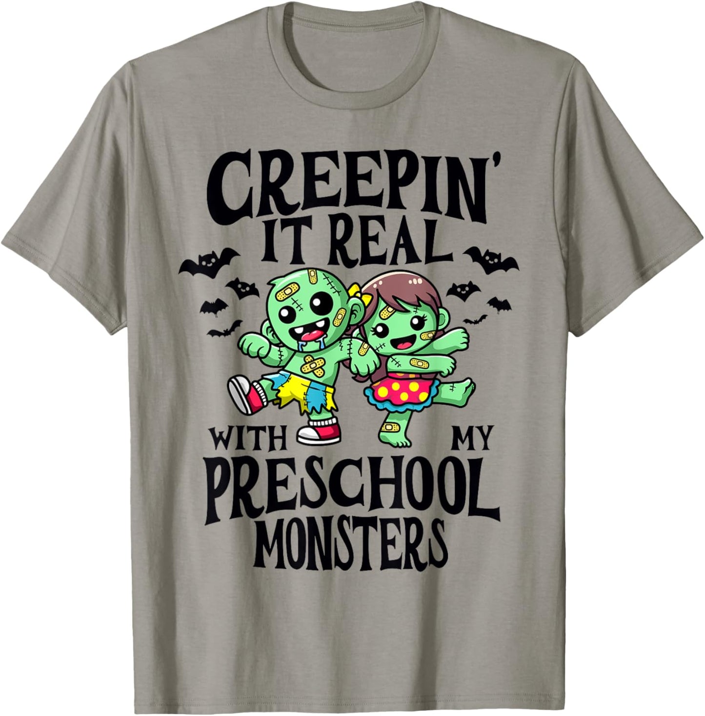Creepin It Real Monster School Preschool Teacher Halloween T-Shirt - T-Shirt | Sand