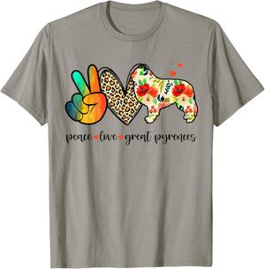 Peace Love Great Pyrenees Funny For Dog Lover T-Shirt - T-Shirt | Sand