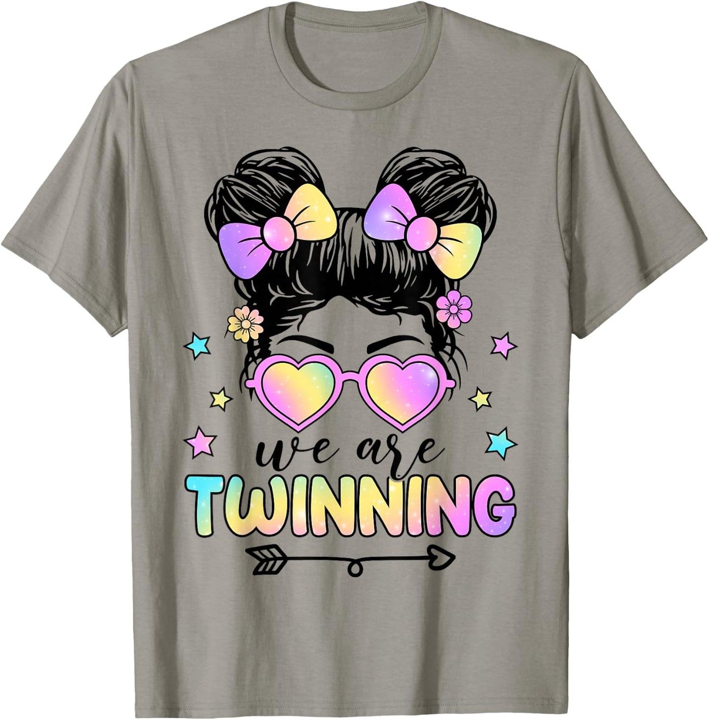 We're Twinning with My Bestie Messy Bun Twin Day Spirit Week T-Shirt - T-Shirt | Sand