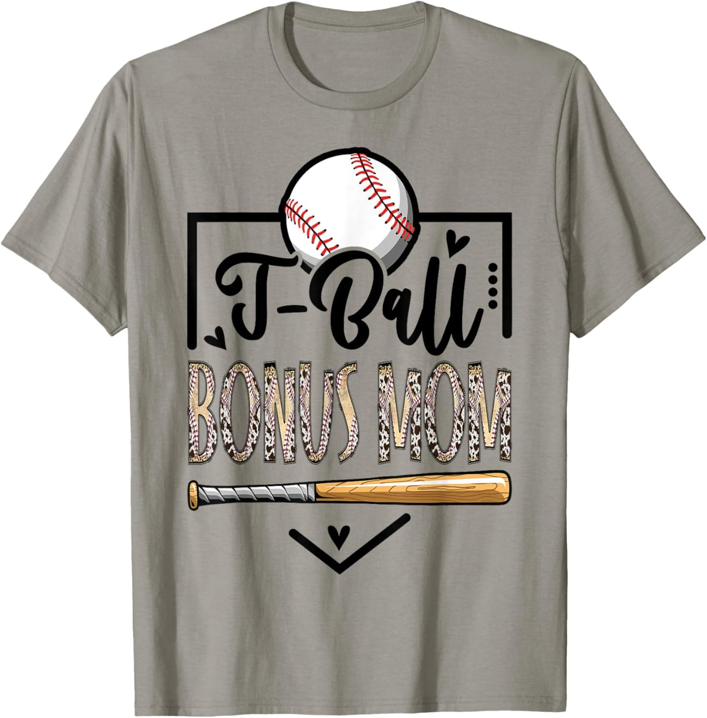 T-Ball Bonus Mom Leopard Funny Ball Game Day T-Shirt - T-Shirt | Sand