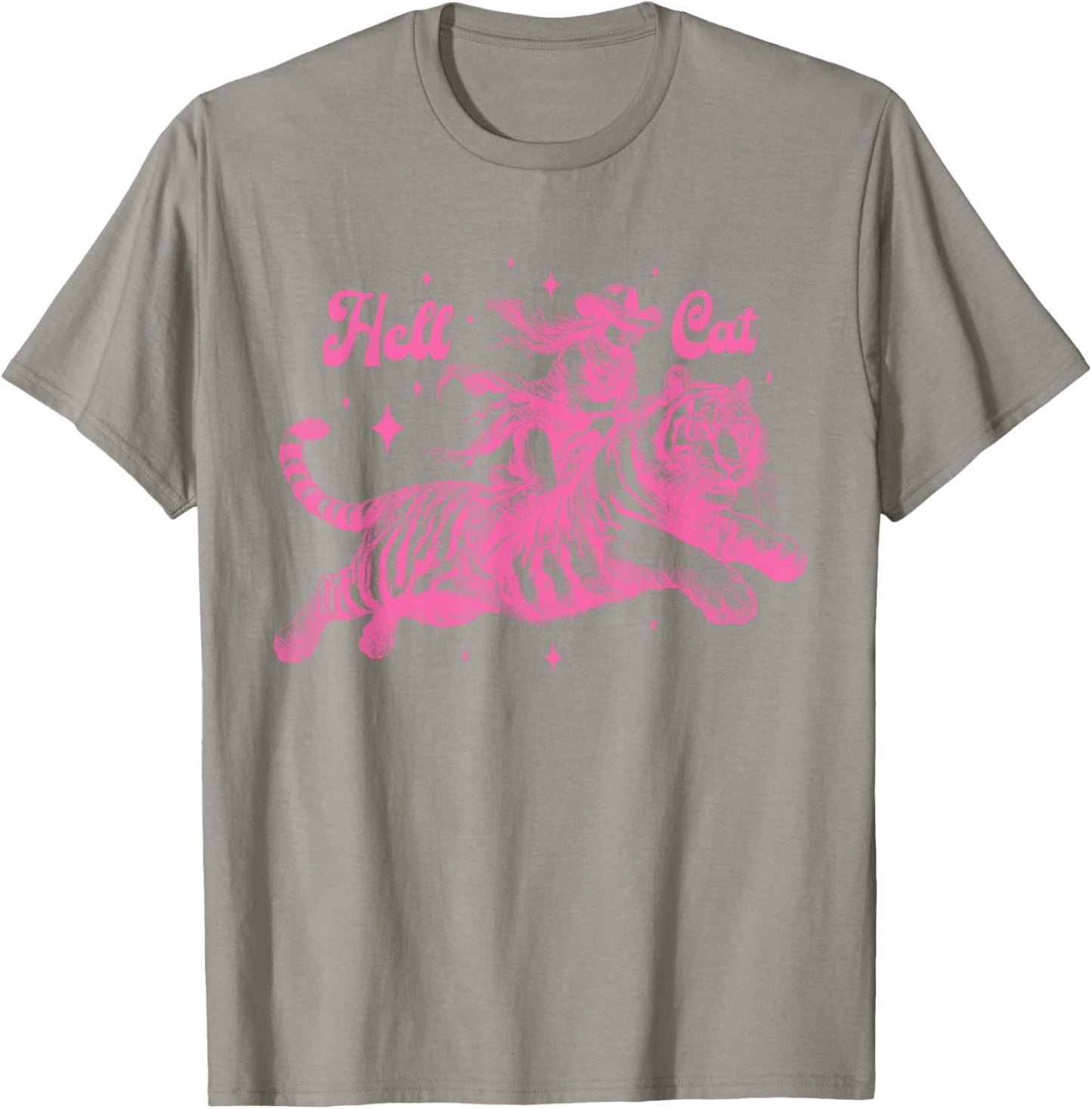 Hell Cat Cowgirl Riding Tiger Vintage T-Shirt - T-Shirt | Sand