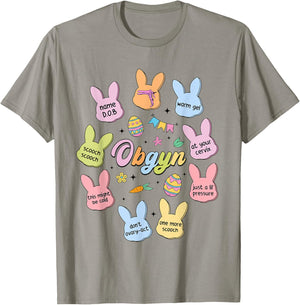 Easter OBGYN Obstetrics Nurse Bunny Eggs Happy Easter Day T-Shirt - T-Shirt | Sand
