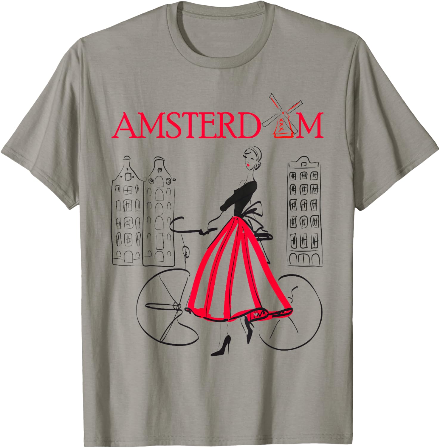Amsterdam Woman - Amsterdam Bicycle - 5 Colors T-Shirt - T-Shirt | Sand