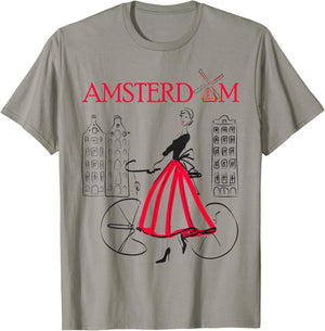 Amsterdam Woman - Amsterdam Bicycle - 5 Colors T-Shirt - T-Shirt | Sand