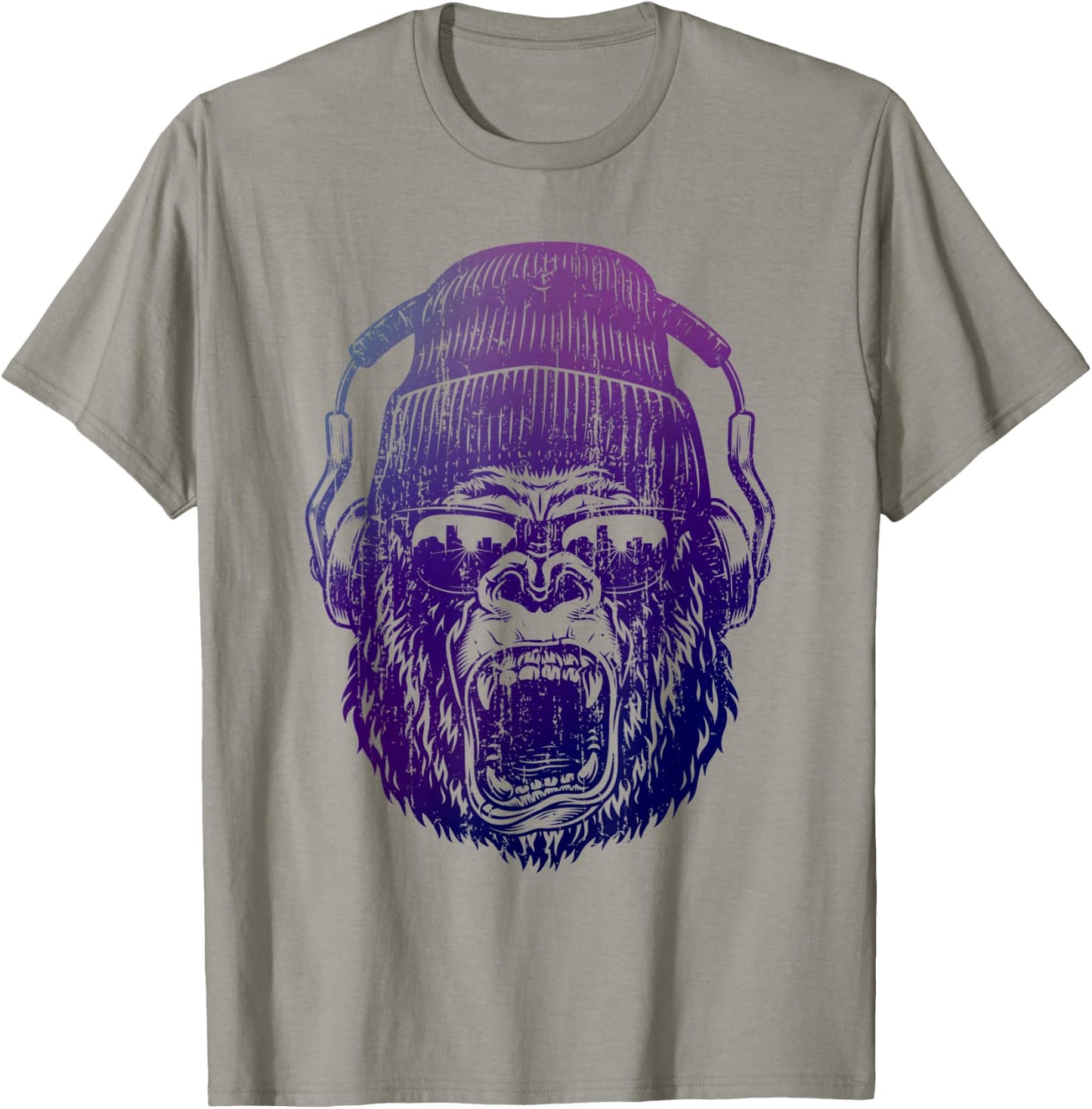 funky Monkey Chimp With Sunglasses And Headphones Funny T-Shirt - T-Shirt | Sand