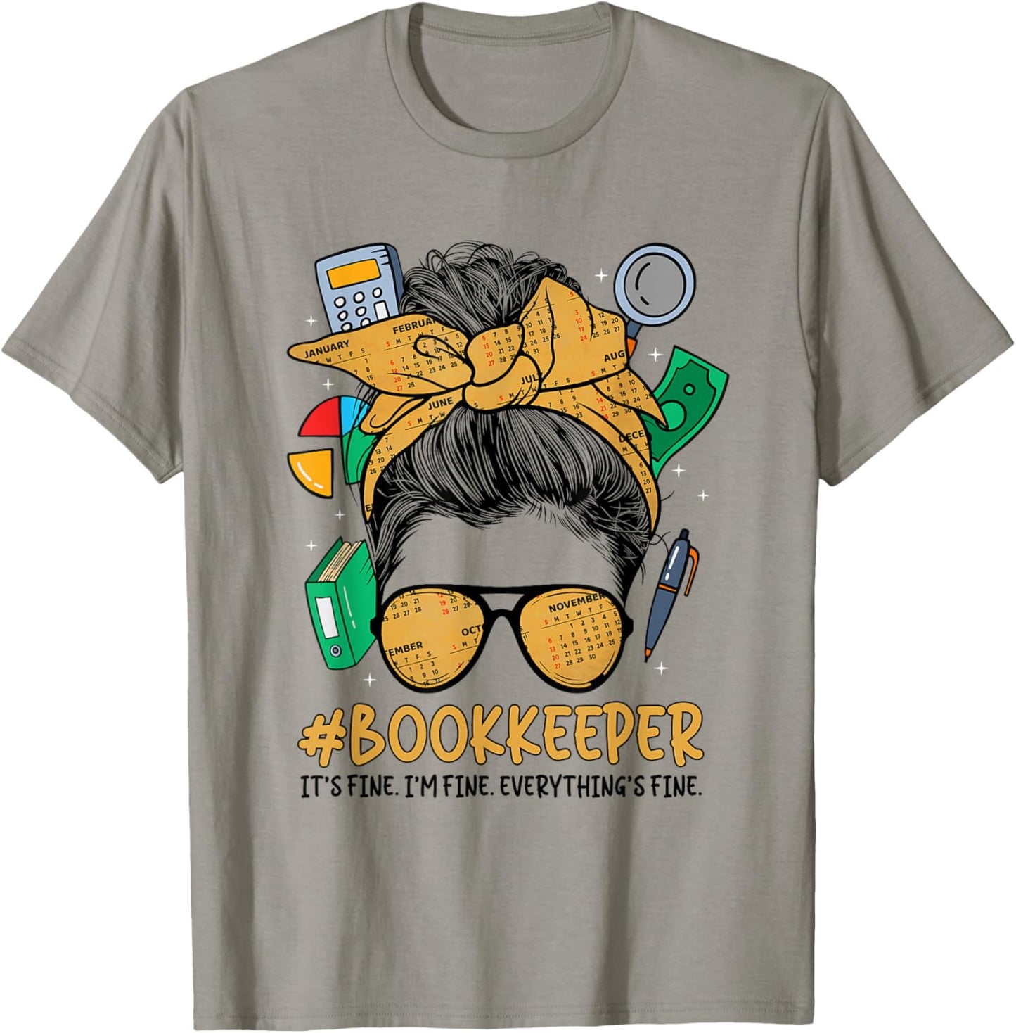 School Bookkeeper Messy Bun School Bookkeeping T-Shirt - T-Shirt | Sand