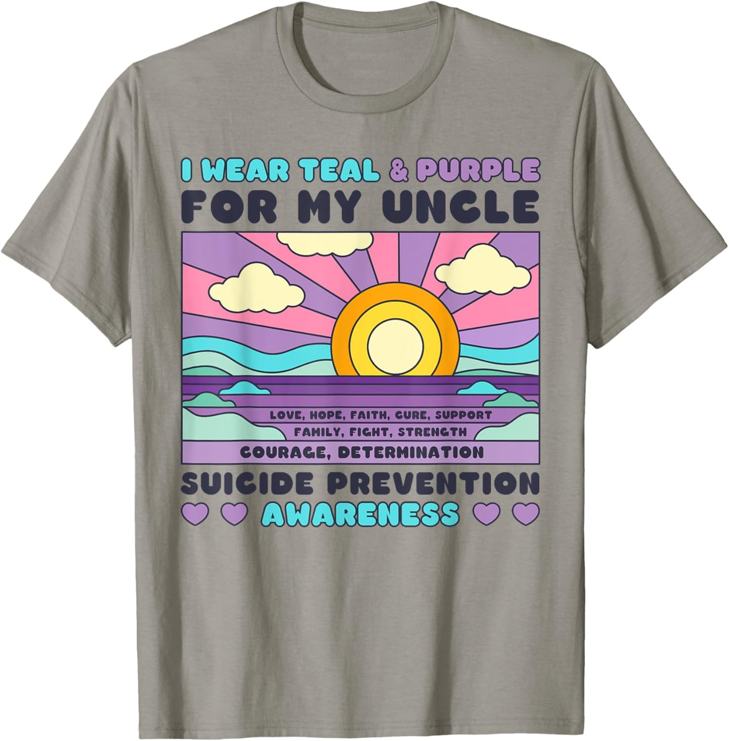 I Wear Teal & Purple For My Uncle Suicide Prevention Sunset T-Shirt - T-Shirt | Sand