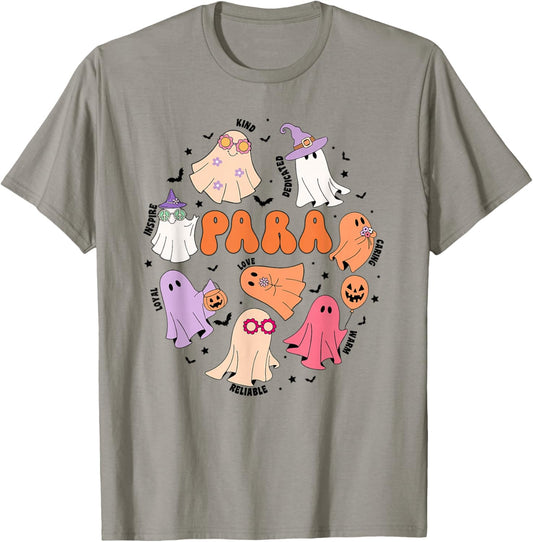 Groovy PARA Ghosts Retro Parapro Halloween Paraprofessional T-Shirt - T-Shirt | Sand