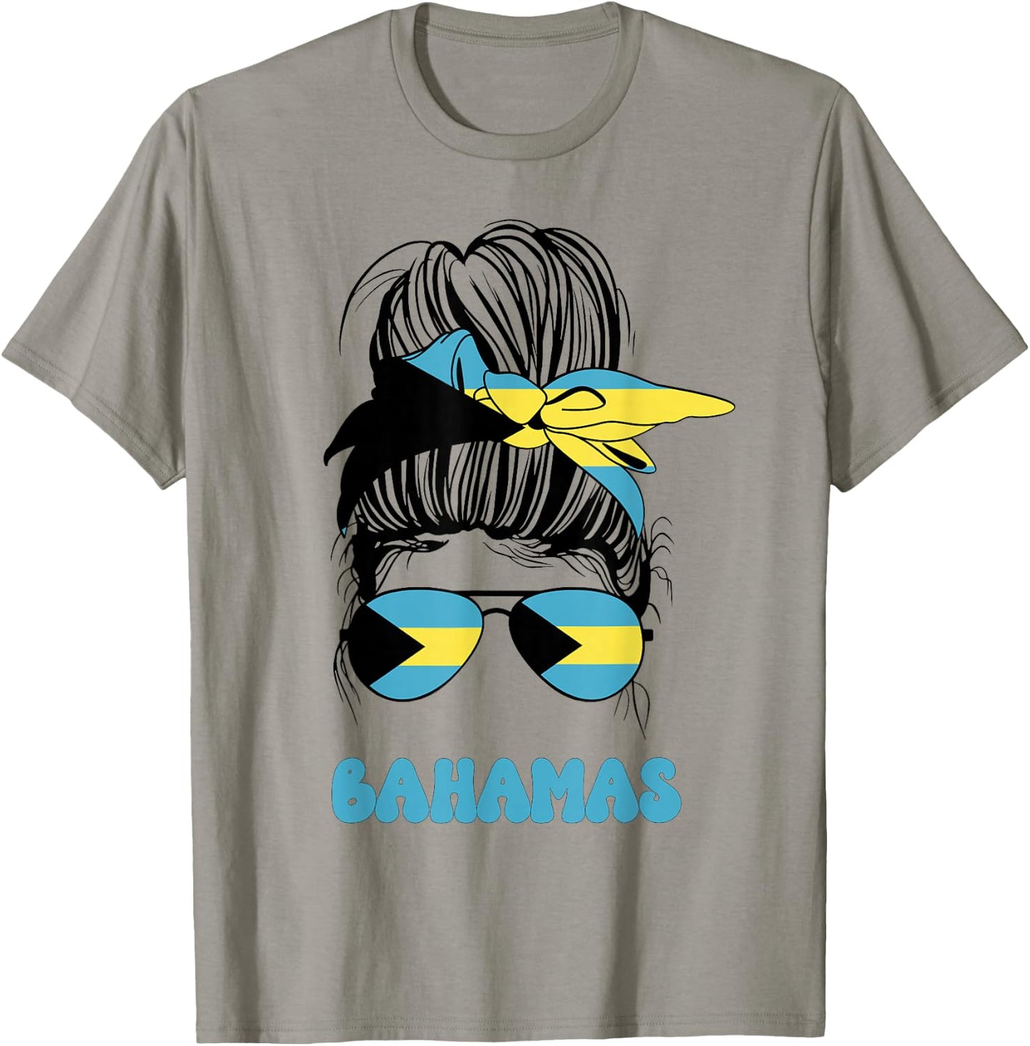 Bahamas Women Messy Bun, Proud Bahamas Flag For Girls T-Shirt - T-Shirt | Sand