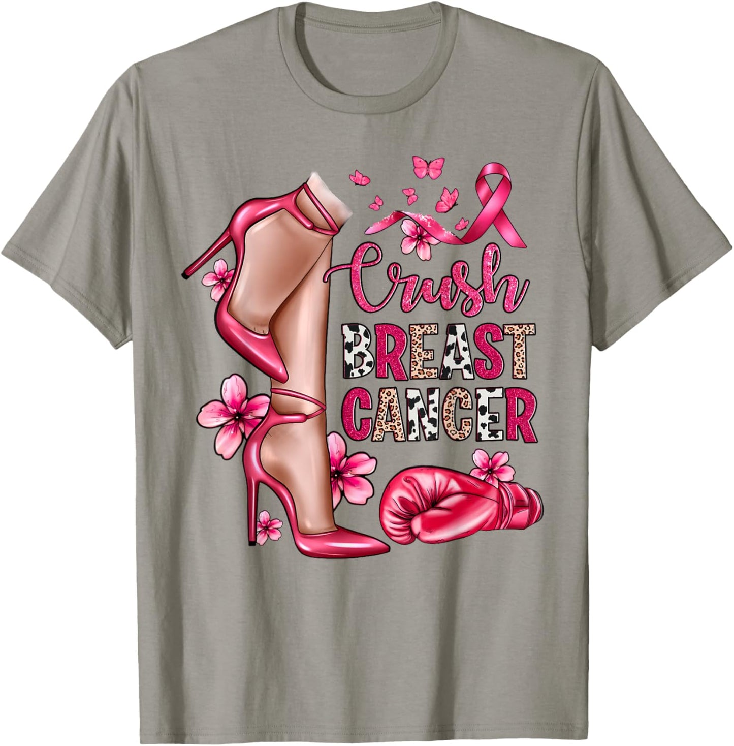 Crush Breast Cancer Bling Pink Ribbon Awareness October Gift T-Shirt - T-Shirt | Sand
