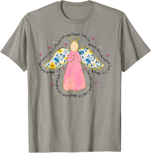 Silhouette Pink Floral Angel God, Beautiful Christmas Angel T-Shirt - T-Shirt | Sand
