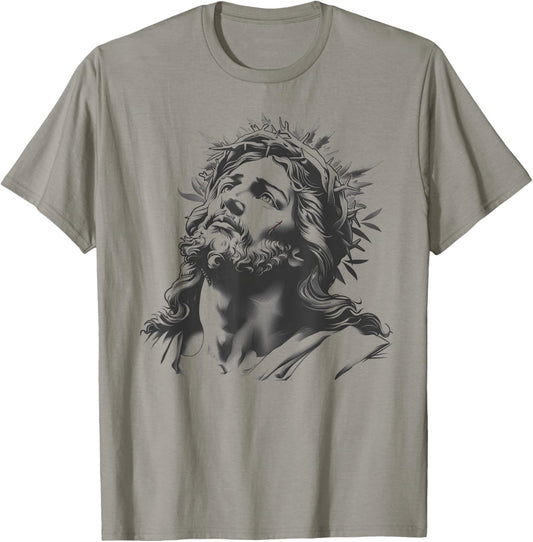 Tattoo Style Jesus Christ Face T-Shirt - T-Shirt | Sand