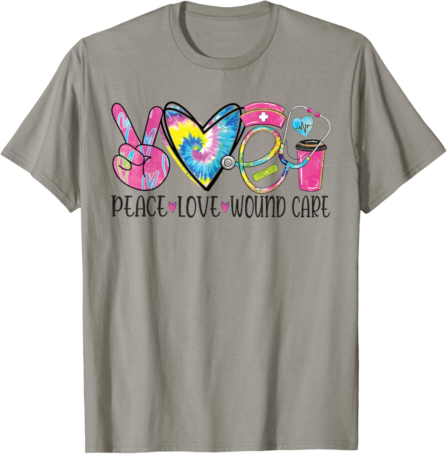 Peace Love Wound Care Nurse Nursing Heart Stethoscope T-Shirt - T-Shirt | Sand