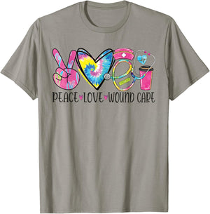 Peace Love Wound Care Nurse Nursing Heart Stethoscope T-Shirt - T-Shirt | Sand