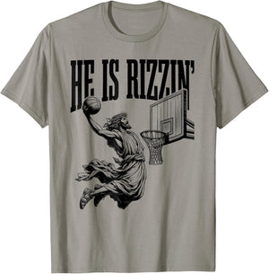 He Is Rizzin Shirt Basketball Jesus Retro Easter Christian T-Shirt - T-Shirt | Sand