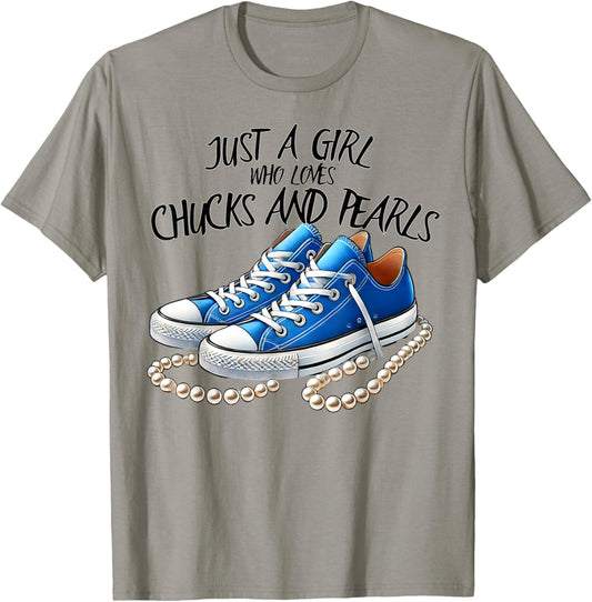 Chuck and Pearls Just a Girl Who loves Chucks And Pearls T-Shirt - T-Shirt | Sand