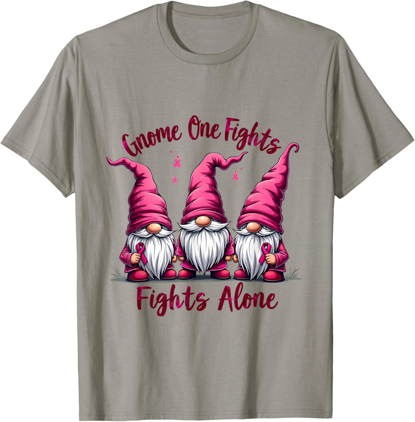 Gnome One Fights Alone Breast Cancer T-Shirt - T-Shirt | Sand