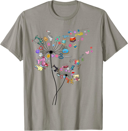Cute Sewing Dandelion Flowers Quilting Quilter Sewer T-Shirt - T-Shirt | Sand