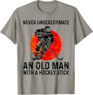 Never Underestimate an Old Man with A Hockey Stick T-Shirt - T-Shirt | Sand