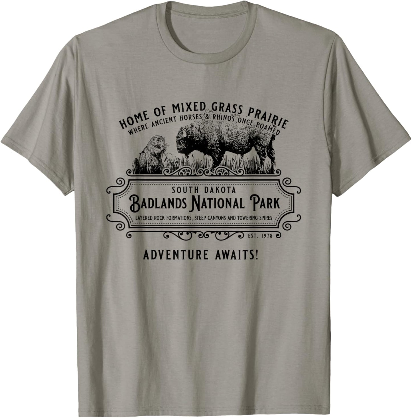 Badlands National Park South Dakota Bison Prairie Dog T-Shirt - T-Shirt | Sand