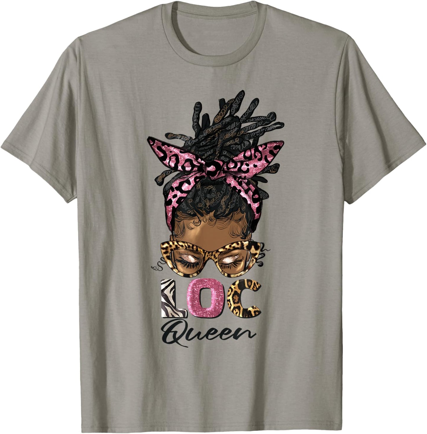 Loc'd Queen Afro Messy Bun Leopard Black Woman Birthday T-Shirt - T-Shirt | Sand