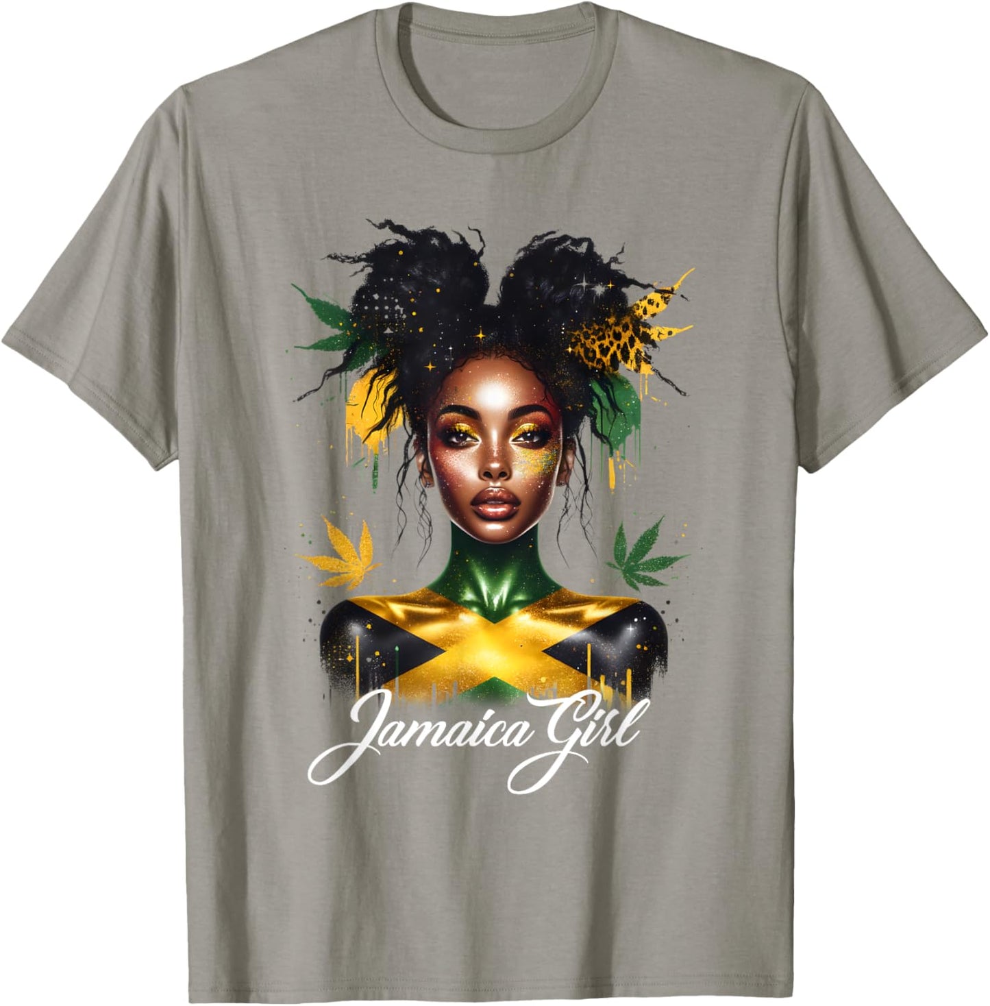 Woman Afro Jamaican Girl Jamaica Flag Pride Black Messy Bun T-Shirt - T-Shirt | Sand