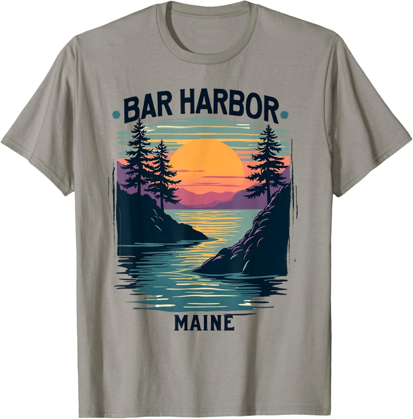 Bar Harbor Maine Vintage Sunset Scenic T-Shirt - T-Shirt | Sand