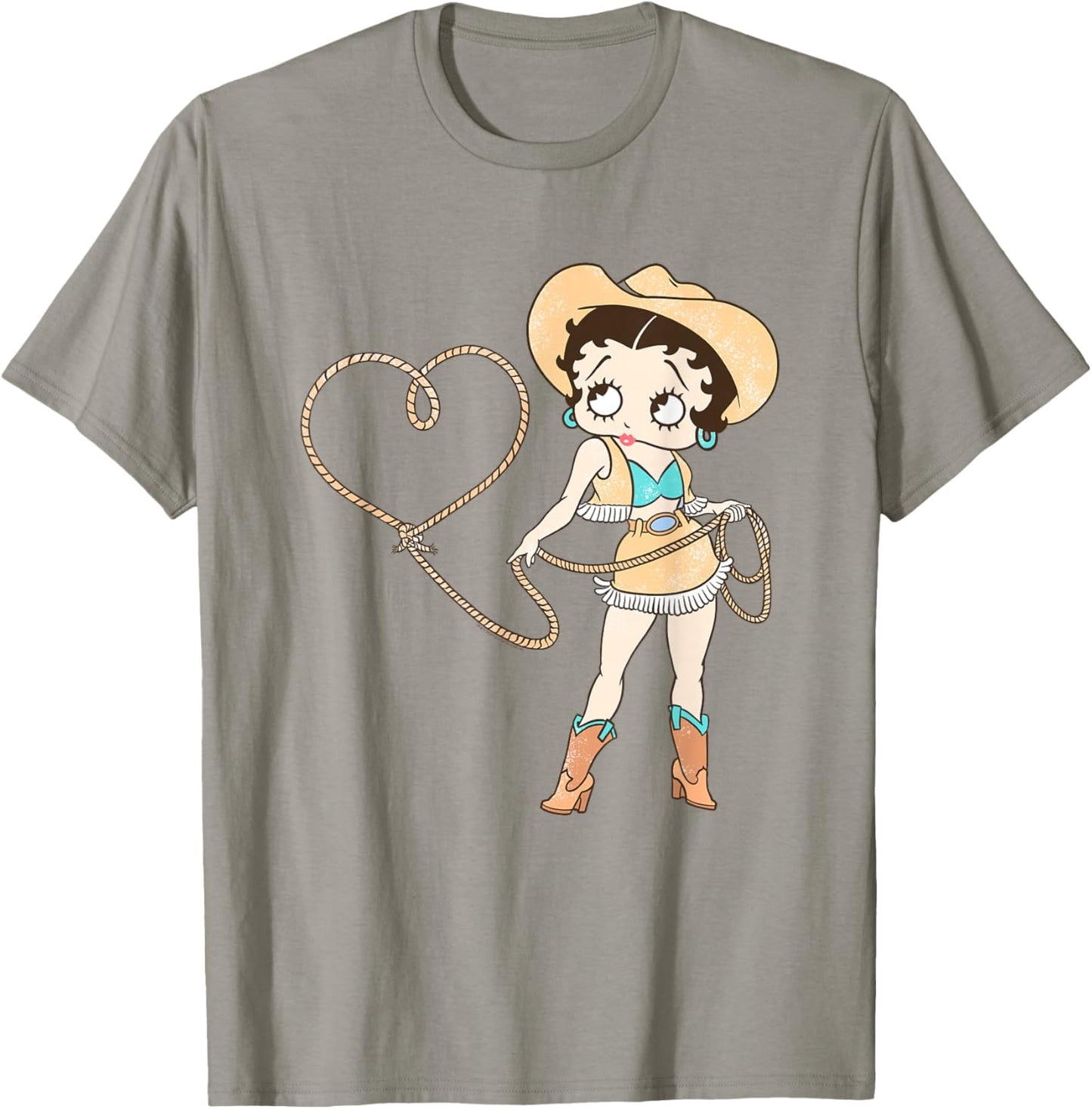 Betty Boop Iconic Retro Sassy Cowgirl In Love Big Chest Logo T-Shirt - T-Shirt | Sand