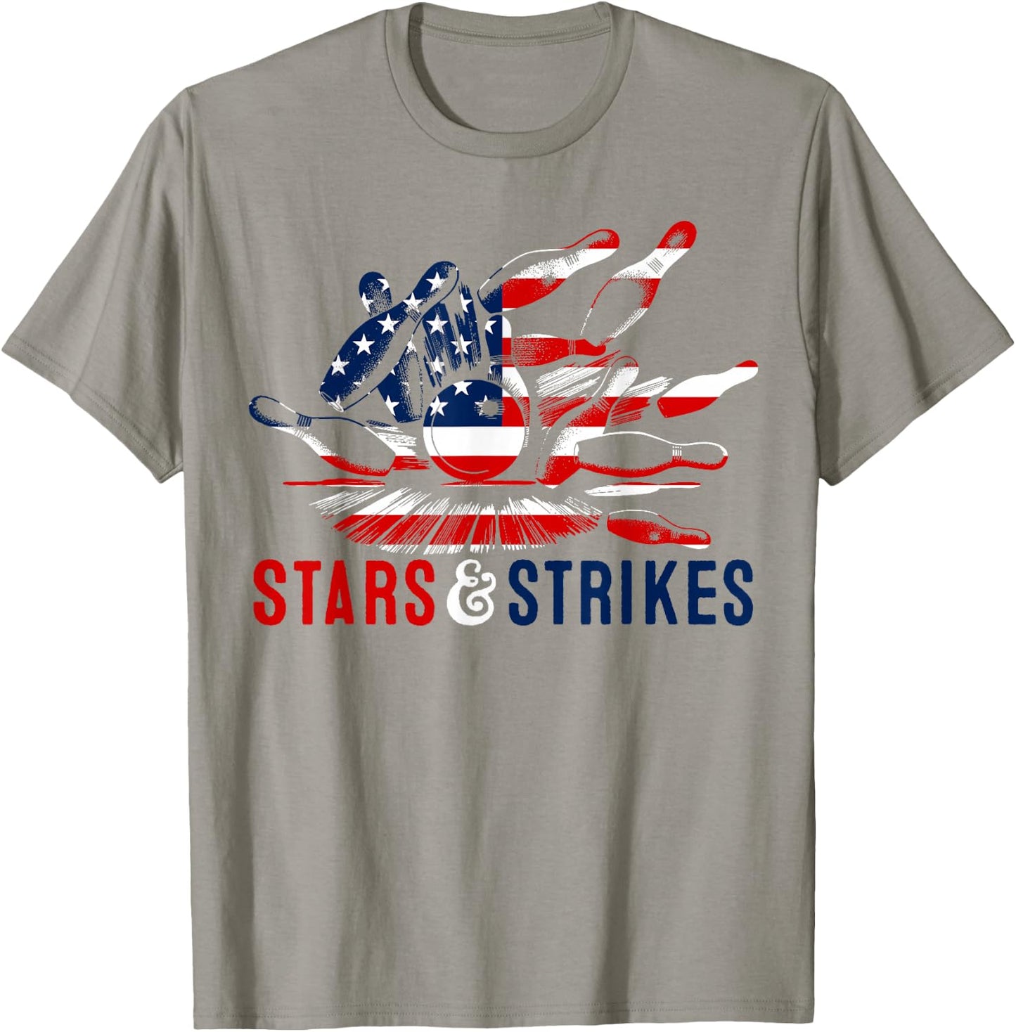 4th of July Bowling Pun | Retro Stars & Strikes Bowling T-Shirt - T-Shirt | Sand