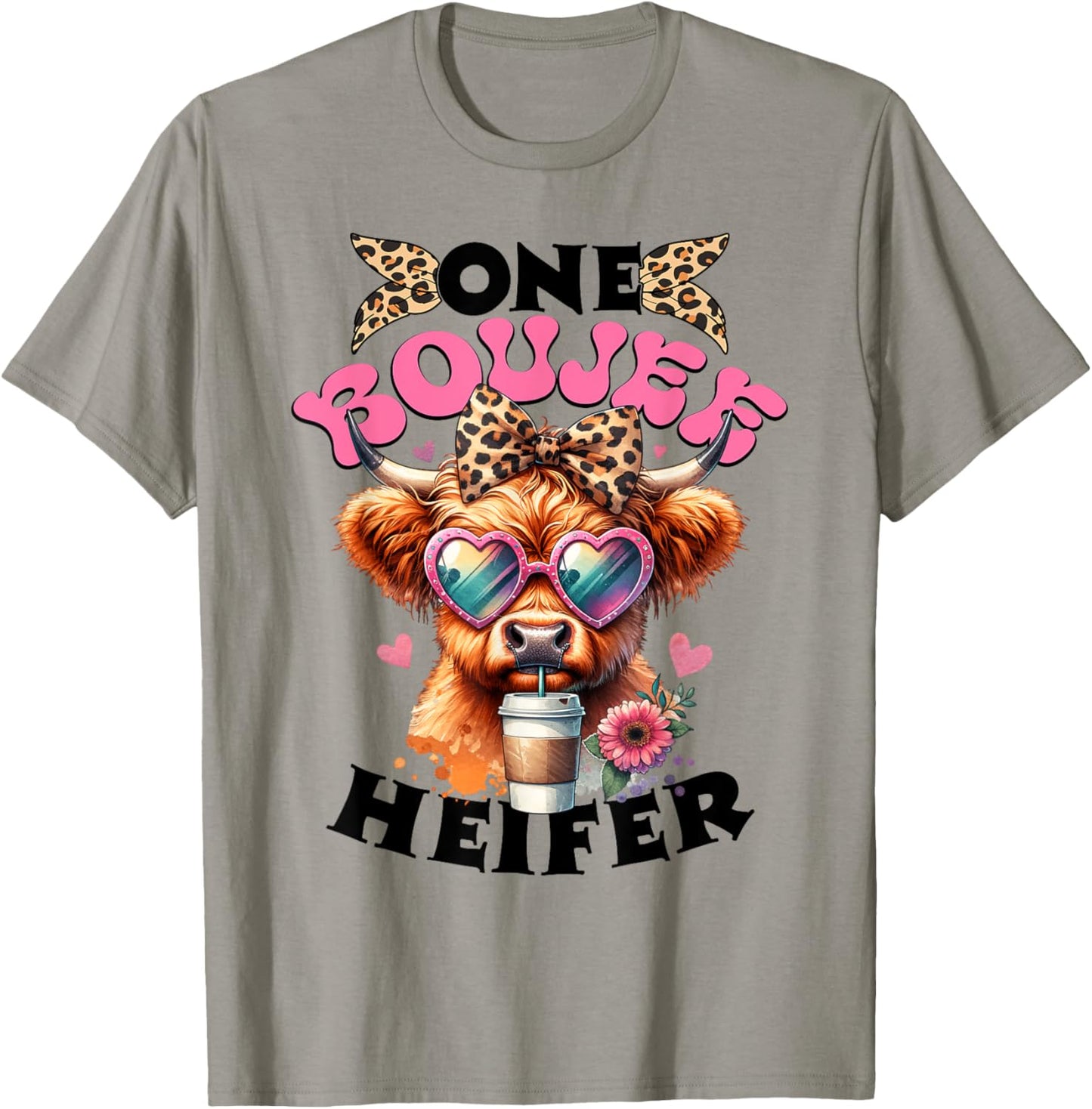 One Boujee Heifer Highland Cow Valentine's Day Funny T-Shirt - T-Shirt | Sand