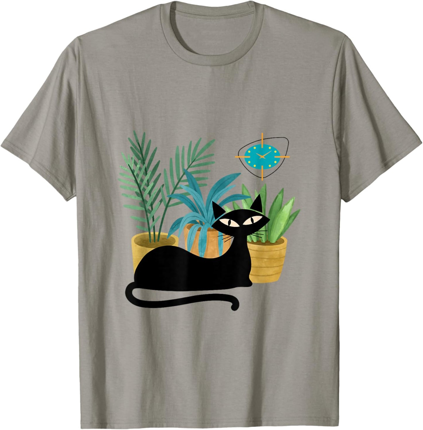 Cat Botanical Theme Midcentury Atomic Age Modern Mid Century T-Shirt - T-Shirt | Sand