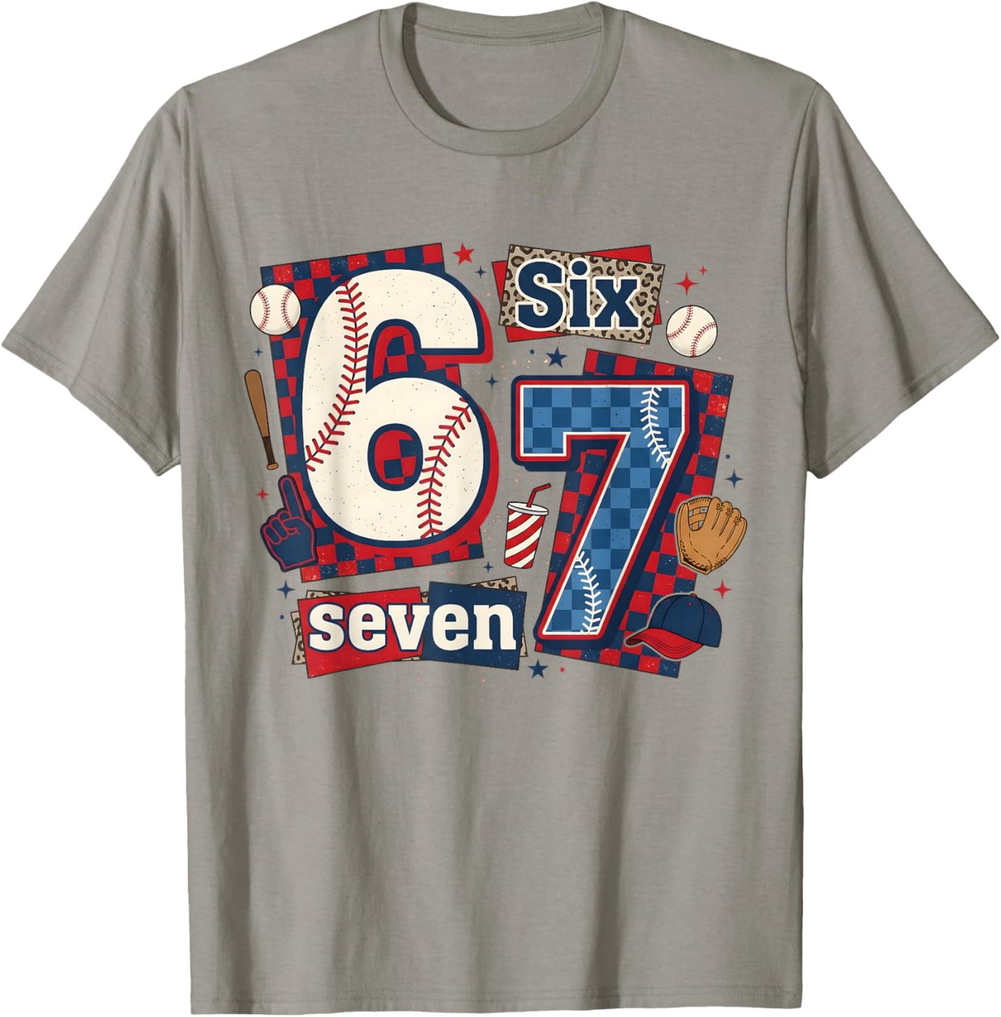 6 7 Baseball Six Seven Game Day 67 Girls Boys Kids T-Shirt - T-Shirt | Sand