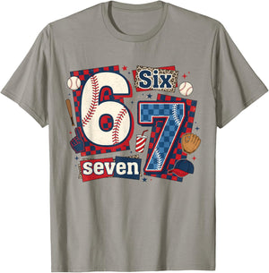 6 7 Baseball Six Seven Game Day 67 Girls Boys Kids T-Shirt - T-Shirt | Sand
