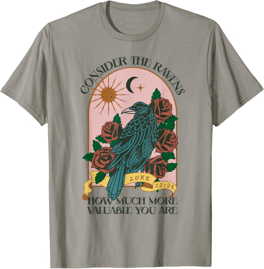 Consider Ravens Christian Bible Verse Faith Retro Religion T-Shirt - T-Shirt | Sand