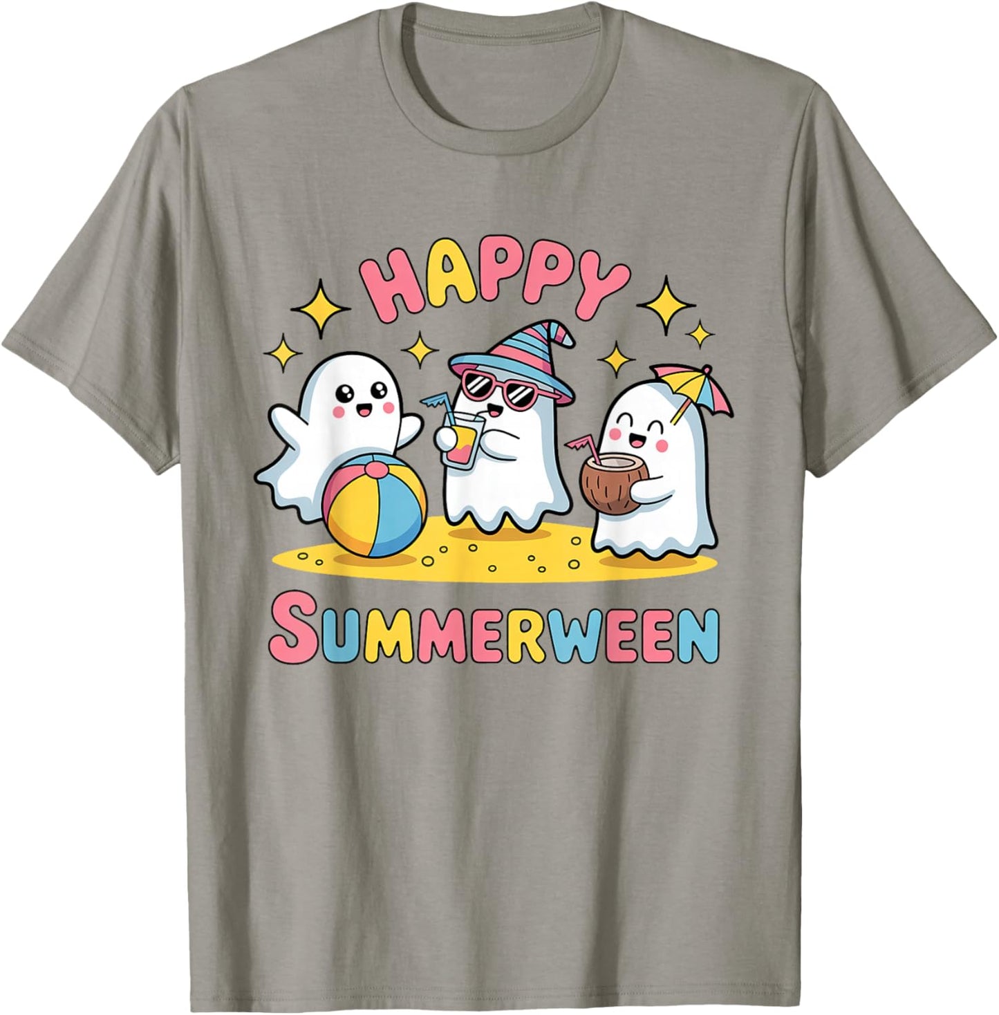 Happy Summerween Summer Halloween Ghost Summerween Spooky T-Shirt - T-Shirt | Sand