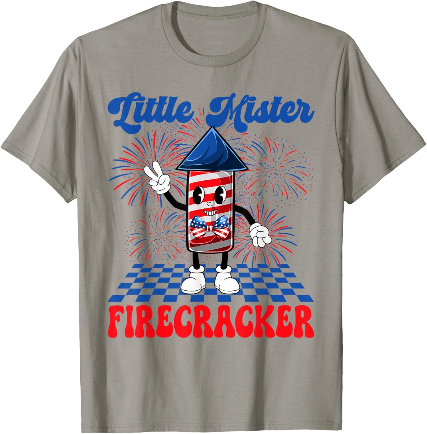 Groovy Little Mister Firecracker USA Flag 4th Of July Boys T-Shirt - T-Shirt | Sand