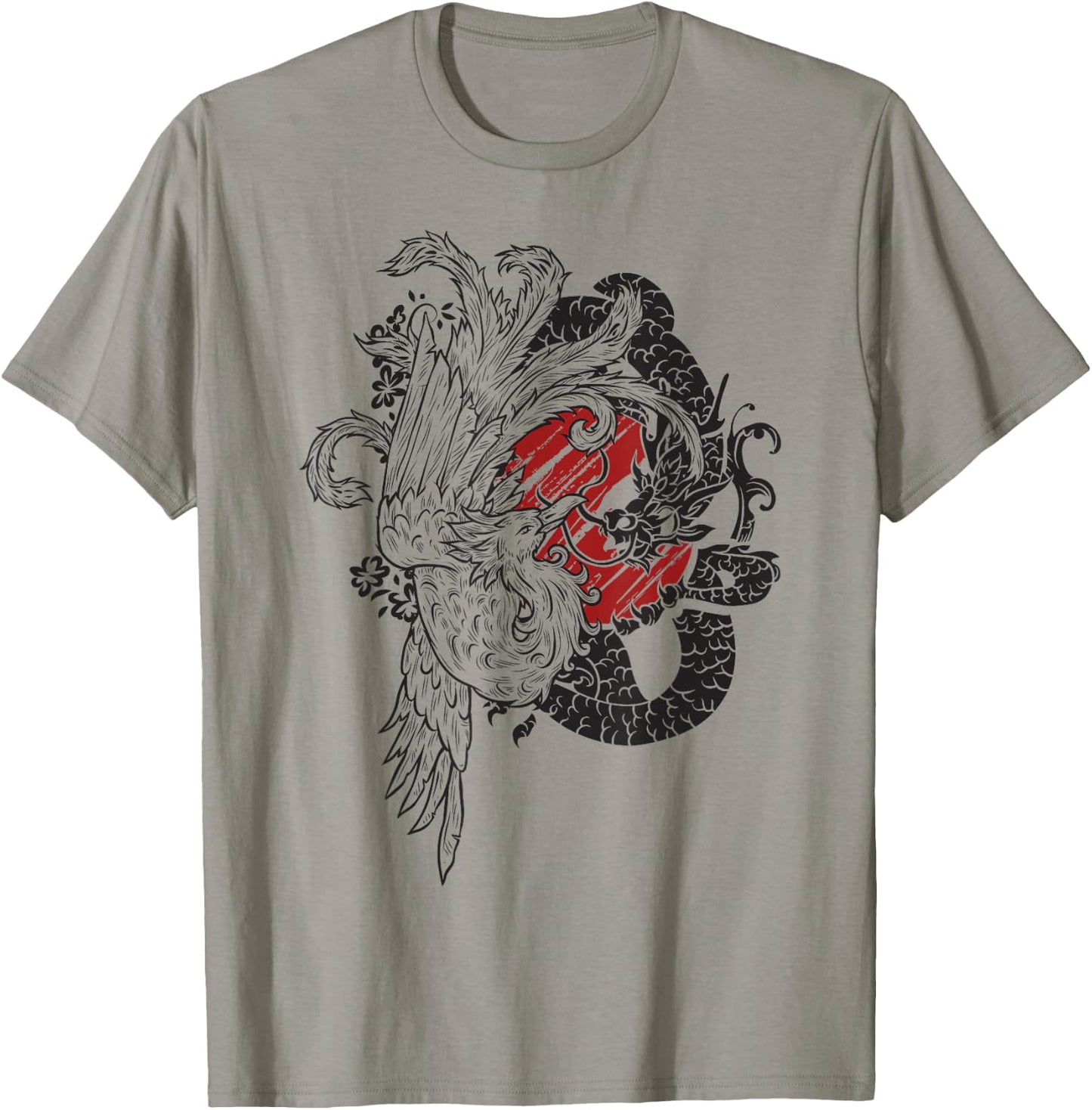 The Dragon And Bird Phoenix Ying Yang Chinese Fenghuang Art T-Shirt - T-Shirt | Sand