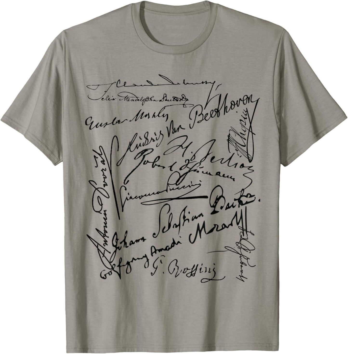 Composer signatures Bach Beethoven Mahler Mozart Rossini T-Shirt - T-Shirt | Sand