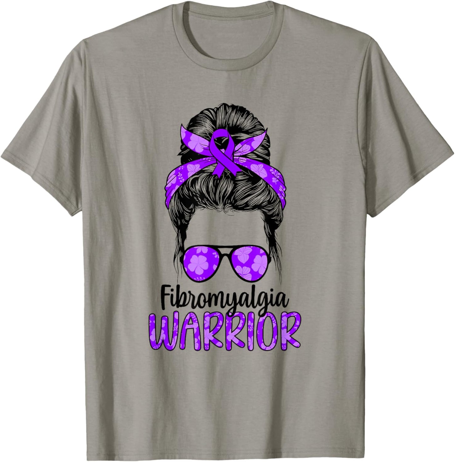 Fibromyalgia Warrior Messy Bun Fibromyalgia Awareness T-Shirt - T-Shirt | Sand