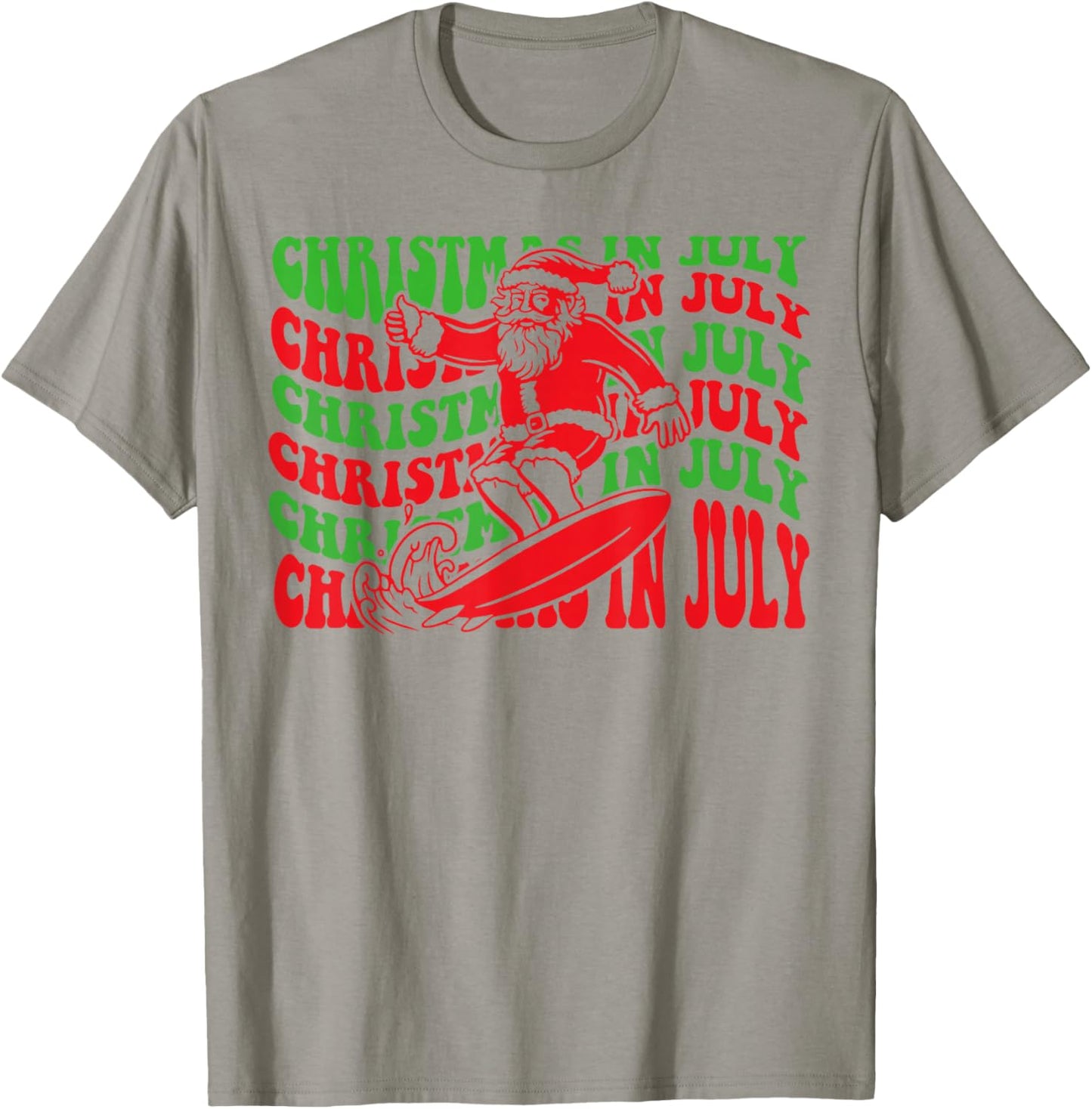 Christmas In July Surfing Funny Groovy Surfing Santa Claus T-Shirt - T-Shirt | Sand