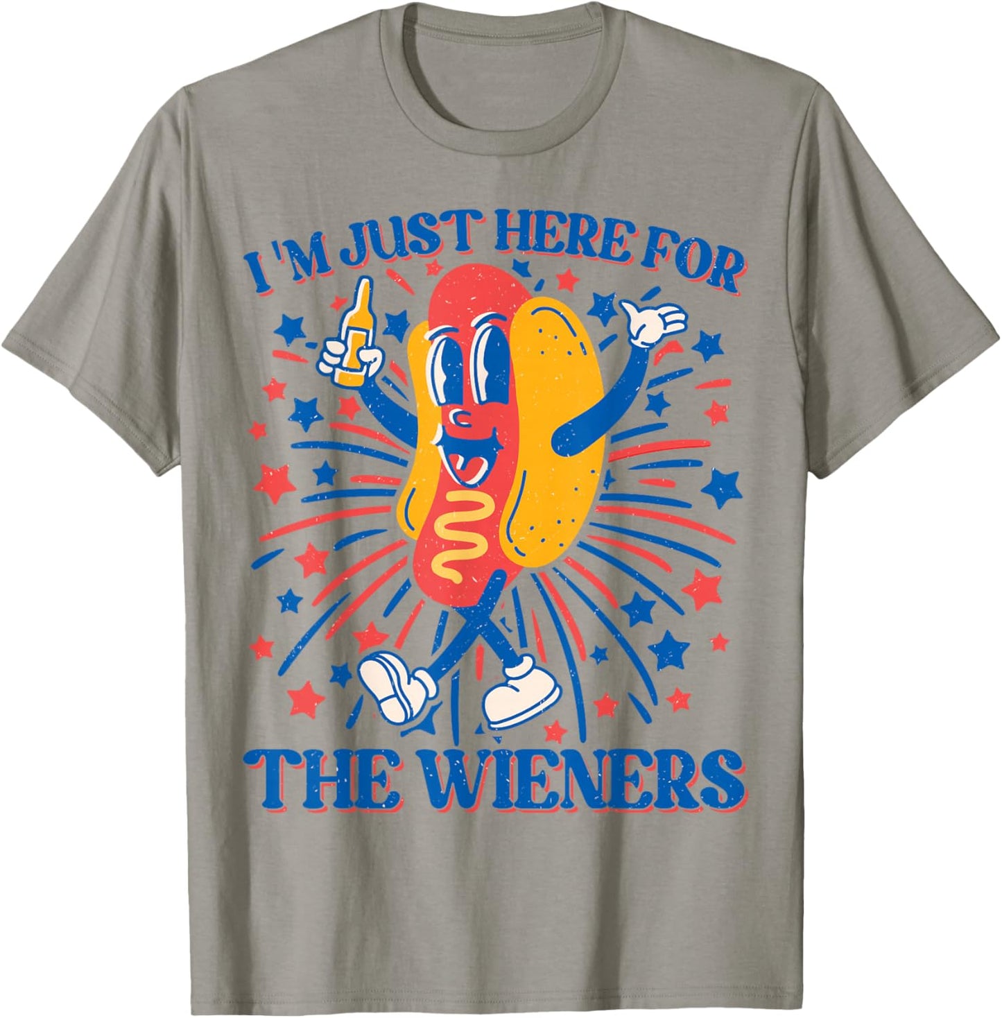 Hot Dog I'm Just Here For The Wieners 4Th Of July T-Shirt - T-Shirt | Sand