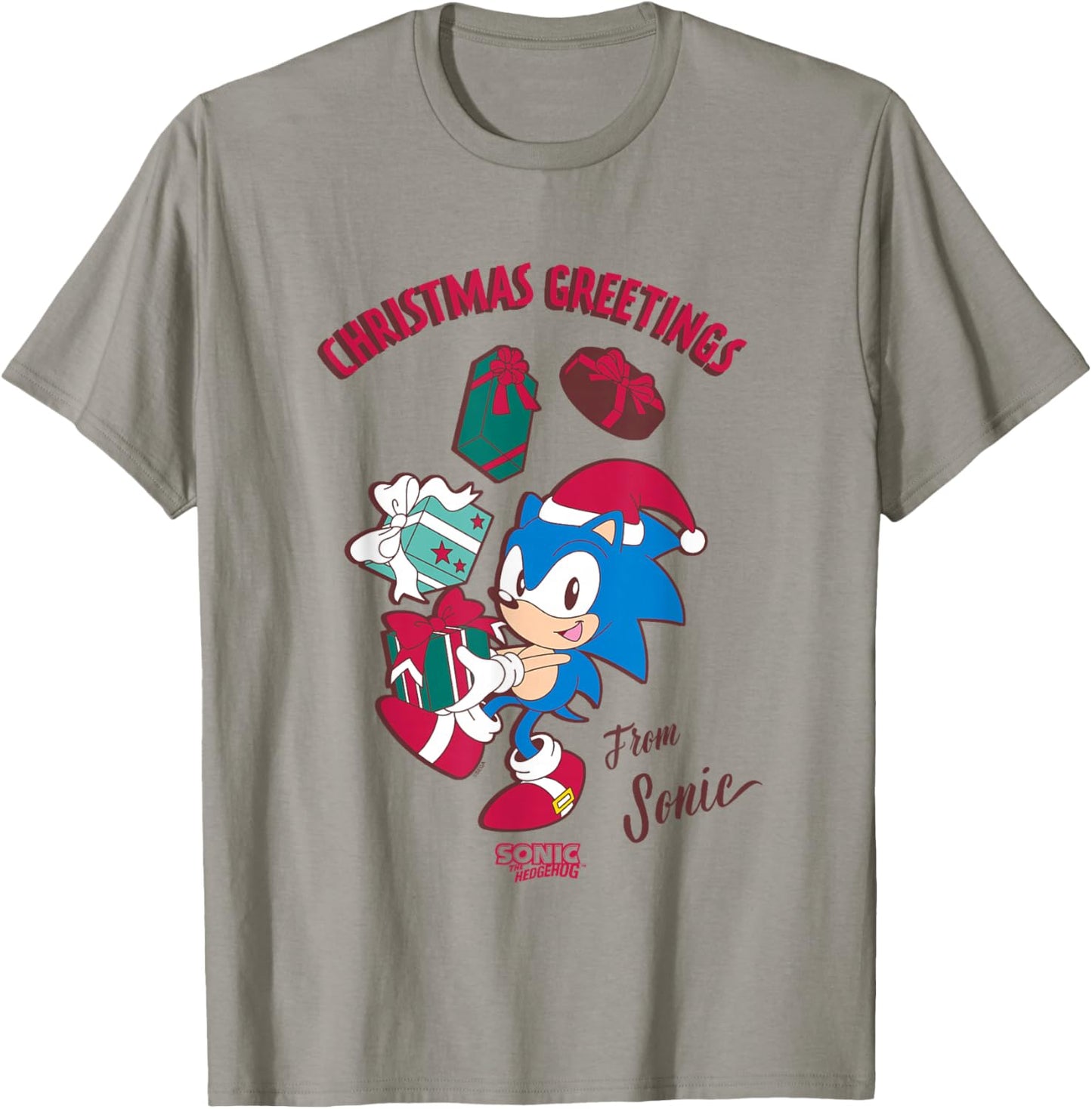 Sonic The Hedgehog Christmas Greetings From Sonic Retro T-Shirt - T-Shirt | Sand