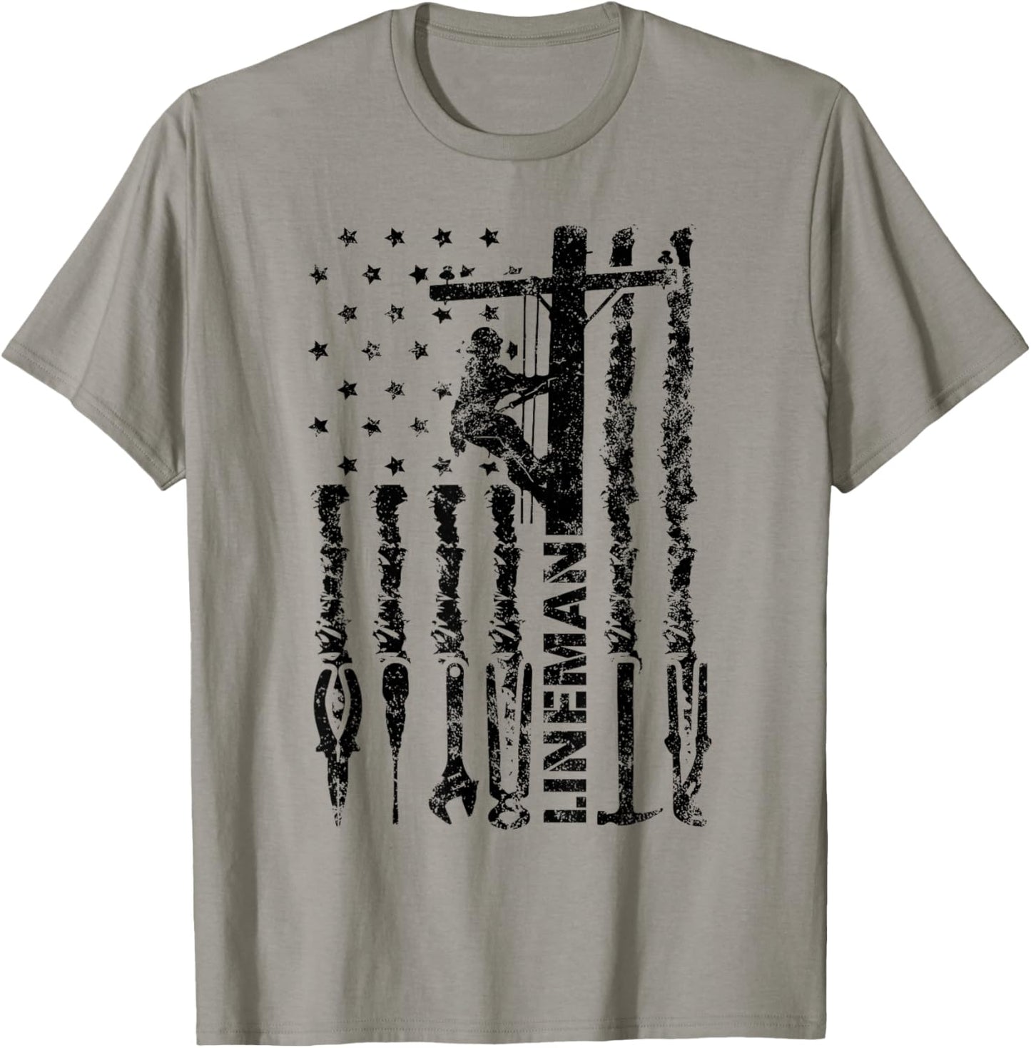 Lineman American flag electrician USA flag funny lineman T-Shirt - T-Shirt | Sand